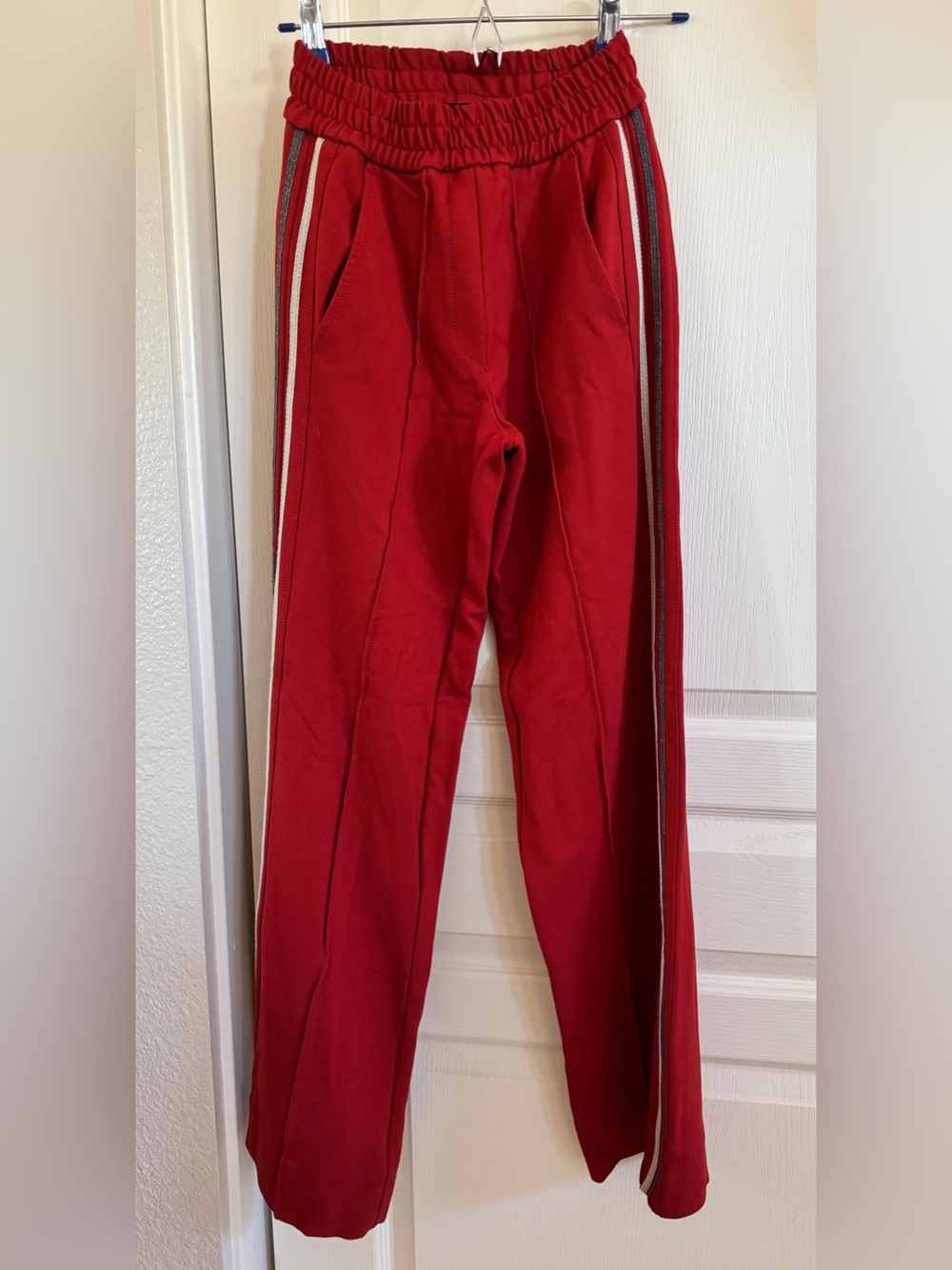 ME+EM Red Jeggings with Gray and Cream Trim